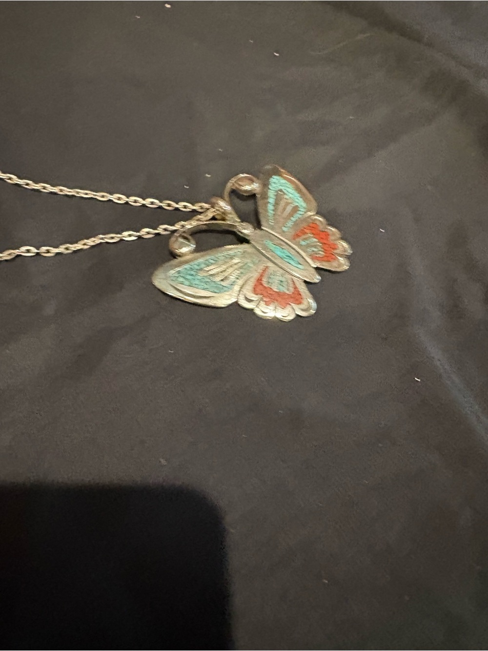 Source Unknown Enamel Butterfly Necklace in Turquoise and Coral
